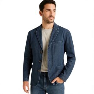 J. Peterman Navy Cotton Sport Coat Blazer | Size 42R Unstructured Casual Jacket